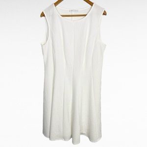 Sandra Darren | White Textured Faux Embroidery Sleeveless Pleated Dress